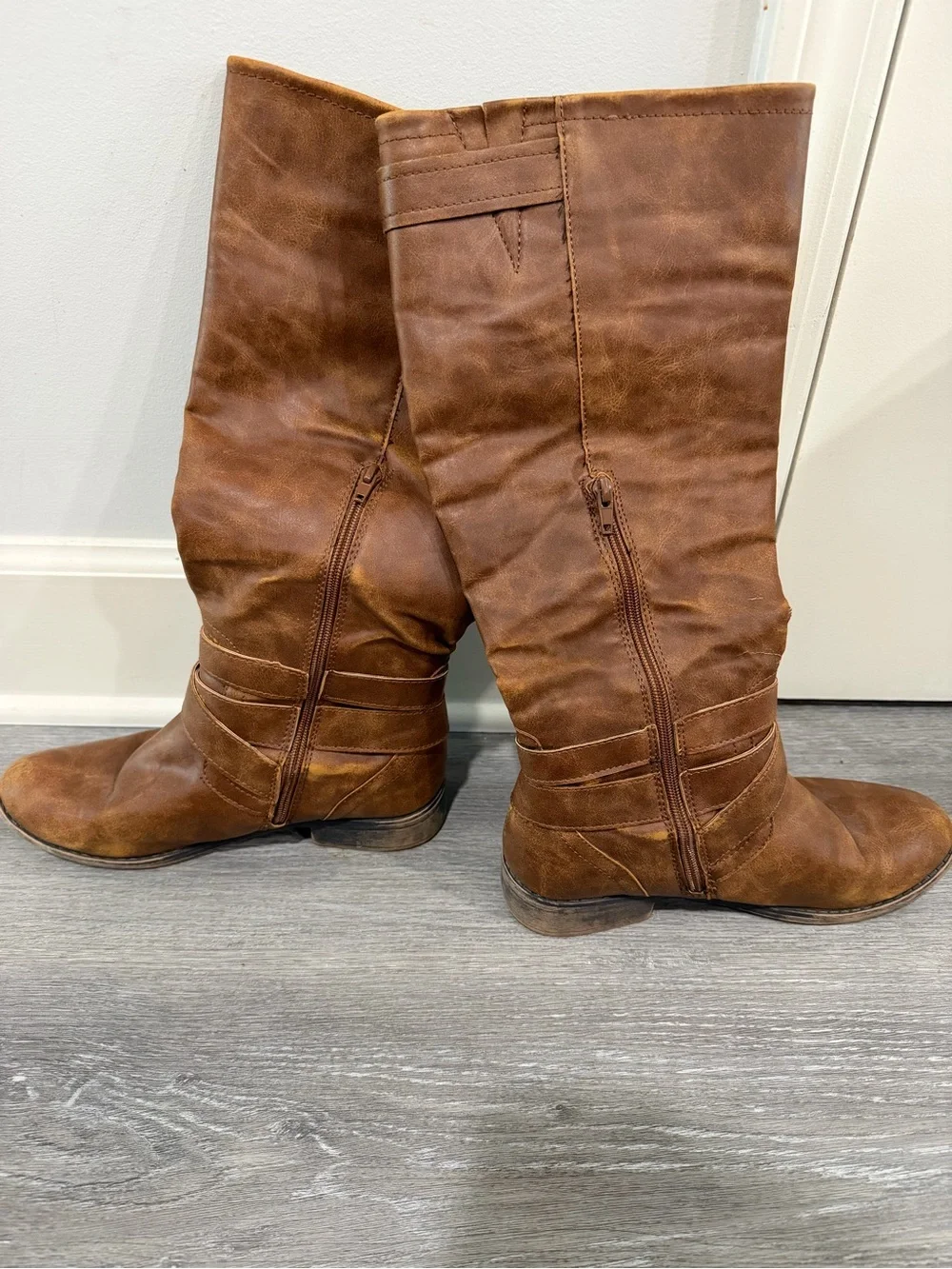 Madden Girl “Christy” Brown Mid-Calf Buckle Riding Boots